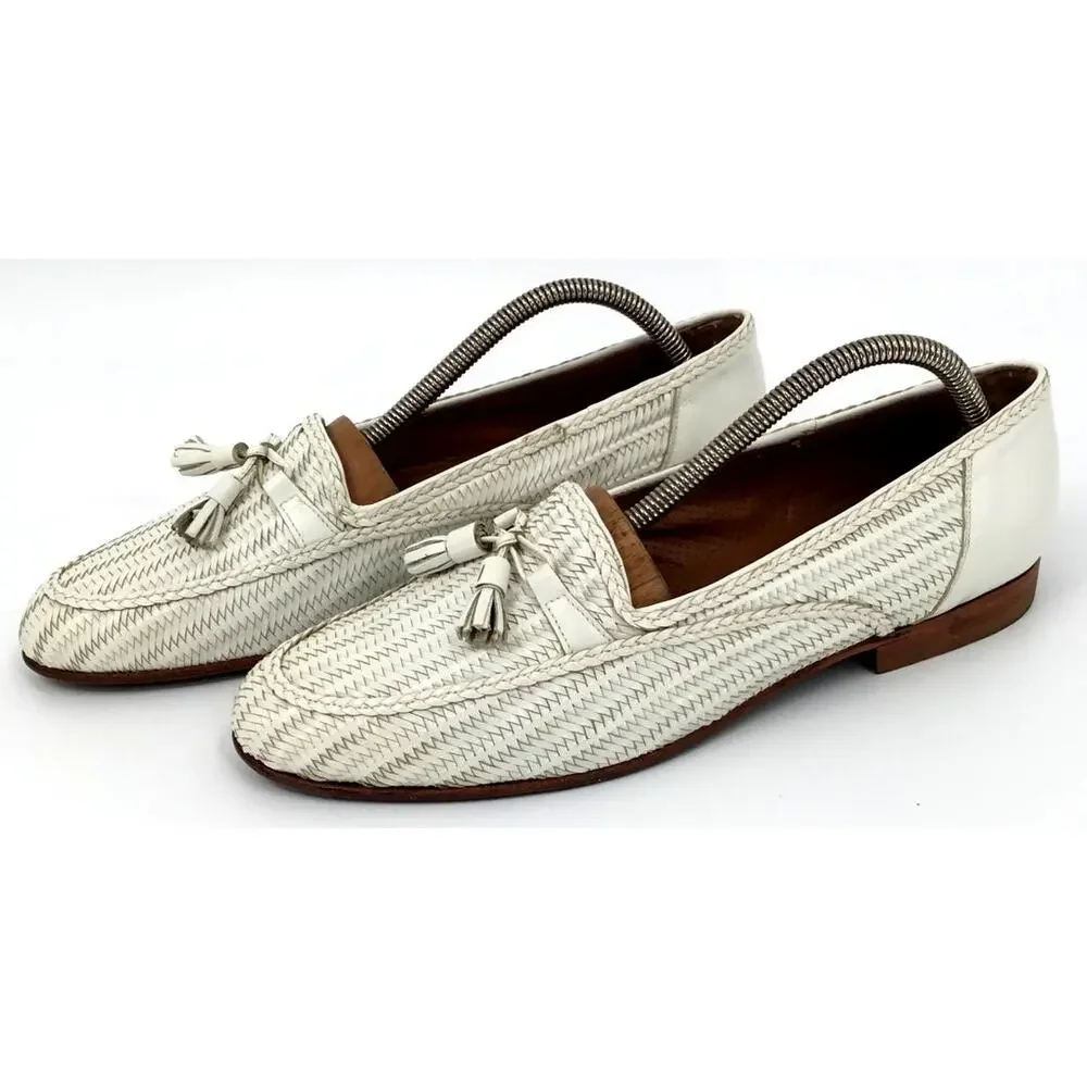 Vintage 1990s Bally Madrid Italy Woven Leather Tassel Loafers Men's 9.5M
